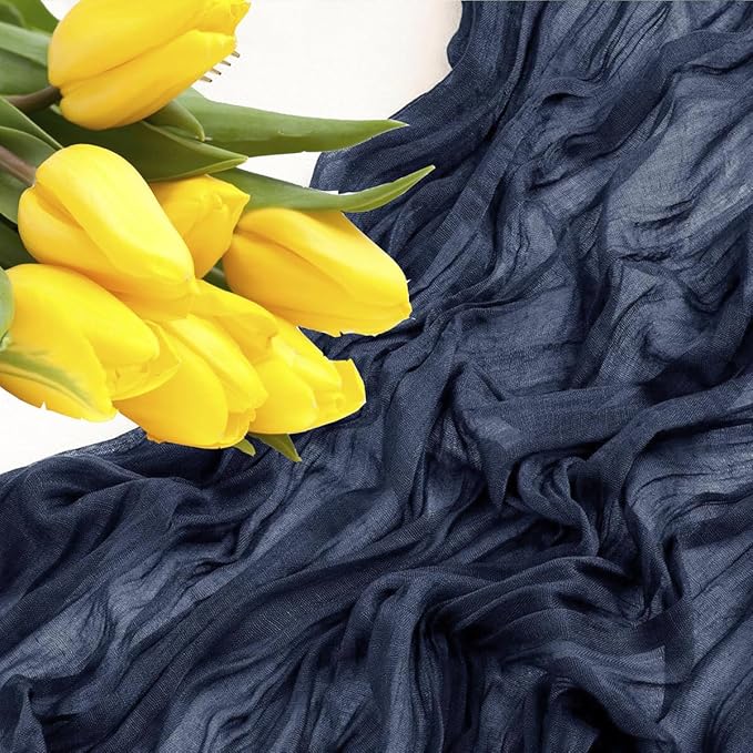 MDS Pack of 20 Cheesecloth Table Runner 35x120 Inch, 10FT Long Gauze Cheese Cloth Table Runner for Wedding Party Birthday Bridal Shower Farmhouse Garden Boho Rustic Table Decoration - Navy Blue