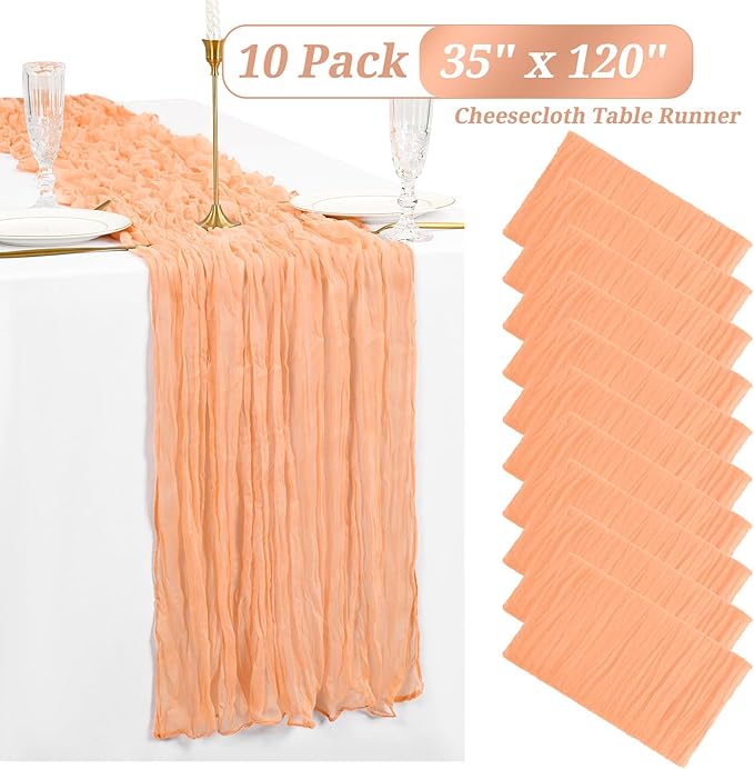 Showgeous 10 Pack Blush Cheesecloth Table Runner Gauze Table Runner 10FT Long Semi-Sheer Table Runner Boho or Rustic Wedding Table Decor for Wedding Decor Arch Draping Bridal Shower Holiday Party