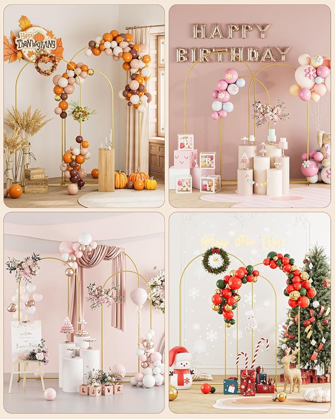 Wedding Arch, Metal Arch Backdrop Stand, Balloon Arch Stand Wedding Frame for Ceremony Decoration (Gold, 7.2FT, 6.6FT, 6FT Arch Backdrop)