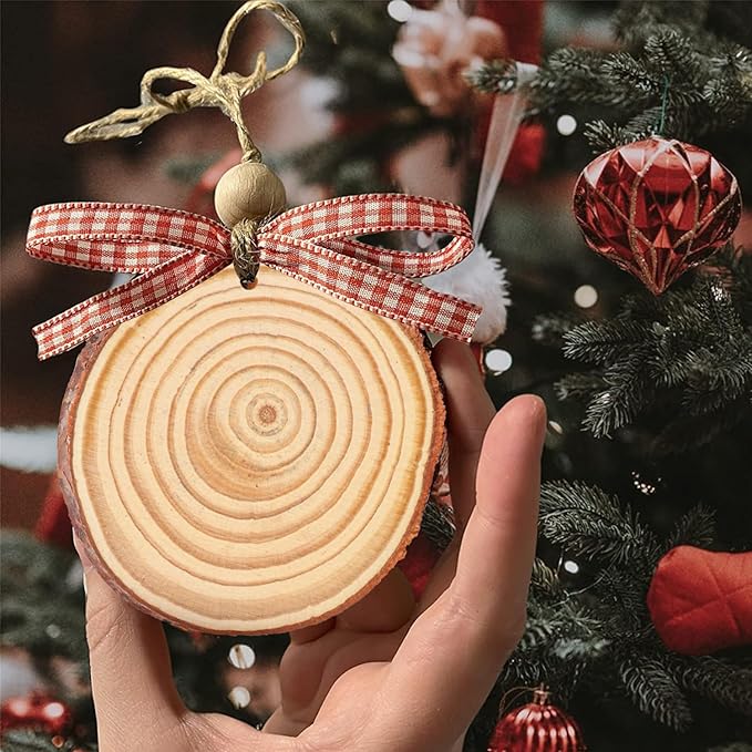 86 PCS Small Wood Slices with Hole, 3.5-4 Inch, Wood Slices for Christmas Rustic Wedding Ornaments, Centerpieces, Decorations, and More(Include 2 Rope)