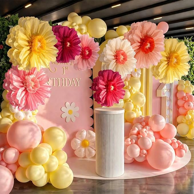 Giegxin 6 Pcs 31.5", 24" Giant Colorful Paper Flowers Mexican Fiesta Tissue Flowers for Wall Decorations Pink White Yellow Large Crepe Flower for Wedding Birthday Classroom Bridal Shower Bachelorette