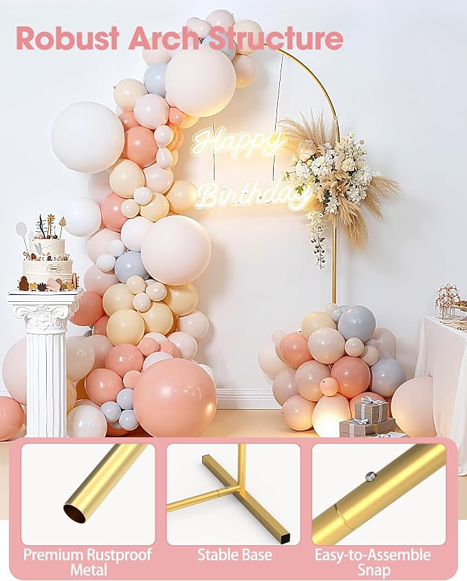 Pureegg Arch Backdrop Stand and Cover Set - 6.6FT Gold Metal Frame with White Fabric Cover, Easy-to-Assemble Wedding Arch Stand for Parties and Celebrations