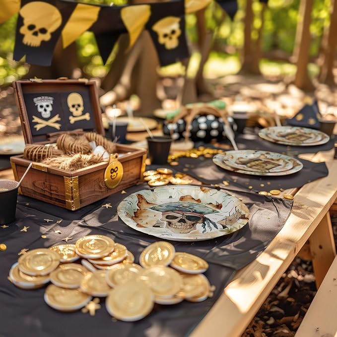 Pirate Birthday Party Supplies for 40 Guests, Treasure Map Pirate Plates and Napkins Set, Pirate Party Decorations for Boys