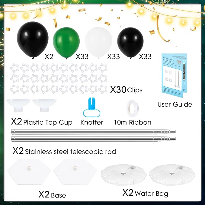 Balloon Column Stand with 101 Balloons, Balloon Column Kit Set of 2, Metal Balloon Tower Stand with Base for Floor, Height Adjustable from 1.57 to 7 Ft, For Party Decorations