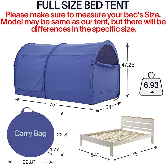 LEEDOR® Bed Tent Dream Tent Bed Canopy Shelter Cabin Sleeping Tent Indoor Pop Up Privacy Warm Breathable Mosquito Mesh Twin/Full/Queen for Kids and Adult (Mattress Not Included)