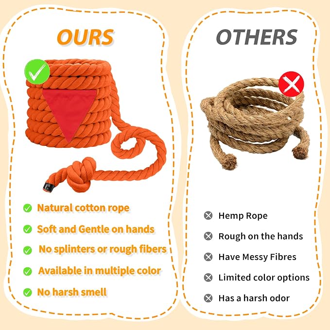 Tug of War Rope for Kids & Adults - 40ft Soft Cotton Outdoor Pulling Rope with Flag for Team Building Activities Field Day Family Reunions Birthday Parties Camping Games- Orange