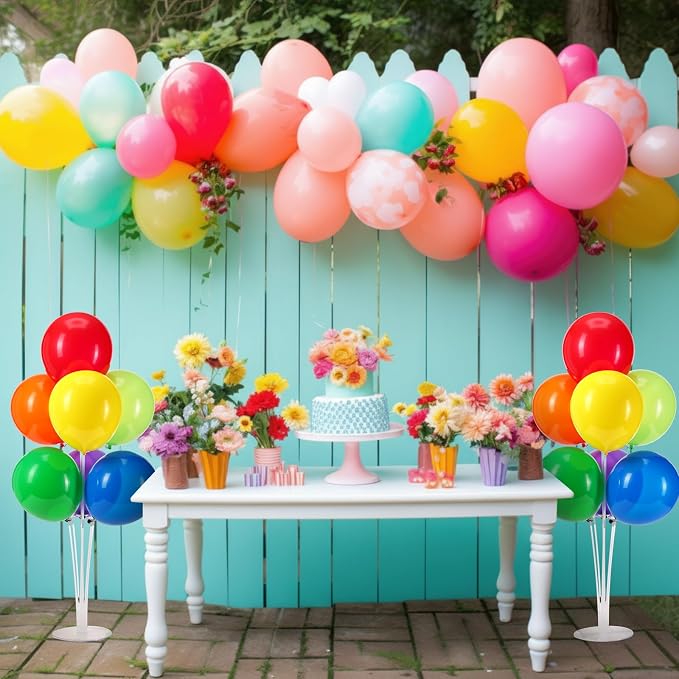 VioraWhite 8 Set Balloon Stands Kits, Sticks Holder with Base and Balloon for Table Centerpieces Party Decoration for Birthday Baby Shower Fiesta Carnival Wedding Graduation Party(Colorful)