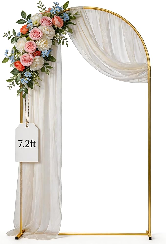 7.2FT Gold Metal Arch Backdrop Stand for Weddings, Birthdays & Garden Decor, Semicircle Frame, Sturdy Powder-Coated Metal, Easy to Assemble, Indoor & Outdoor Use