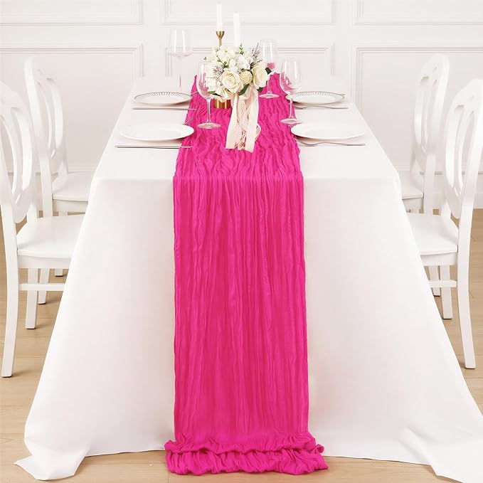 Hot Pink Cheesecloth Table Runner 120 Inch 10FT Cheese Cloth Fabric Runners 1 Pack for Baby Shower, Valentine's Day, Wedding Decoration