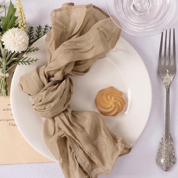 MLMC 24 Pack Nude Cheesecloth Napkins Boho Rustic Gauze Cloth Napkins Washable 21"x21" for Wedding Bridal Shower Birthday Anniversary Dinner Decor
