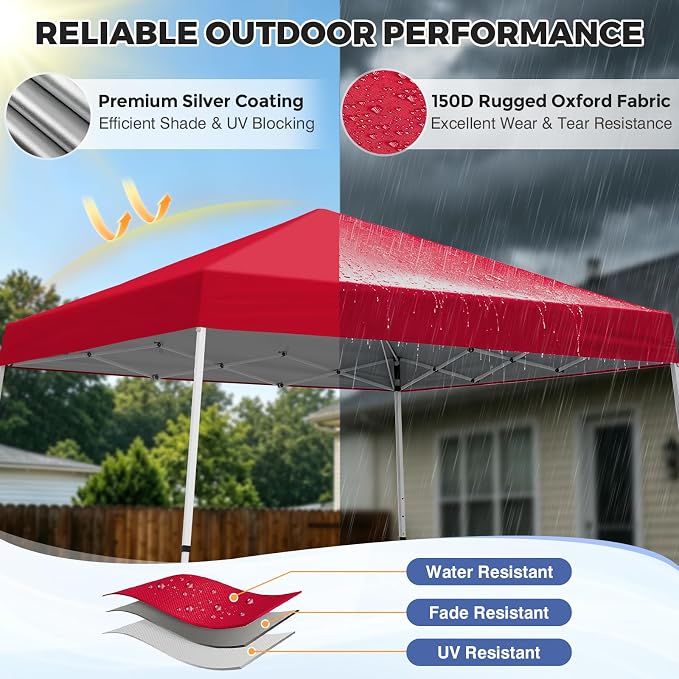 COOS BAY 10x10 Pop Up Canopy Tent, Portable Outdoor Shelter with Carry Bag for Tailgate, Party, Beach, Picnic, and Camping, 10x10 Base 8x8 Top, Red