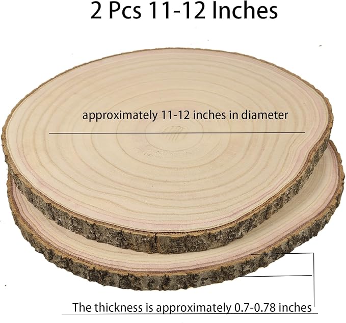 Wood Slices for Centerpieces, 11-12 Inches, 2 Pack, Rustic Wedding Table Decor Large Wood Circles, Rounds, centerpieces for Tables Wedding Decor, Baby Showers and Rustic DIY Projects