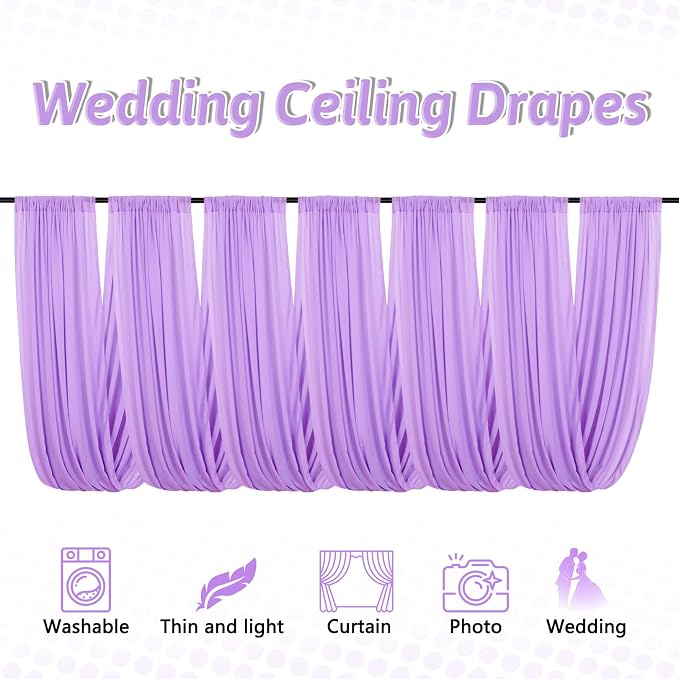 DUOBAO Lavender 5x20ft Chiffon Drapes | Elegant Sheer Wedding Backdrop Curtains | Perfect for Tent, Banquet Hall, and Photography
