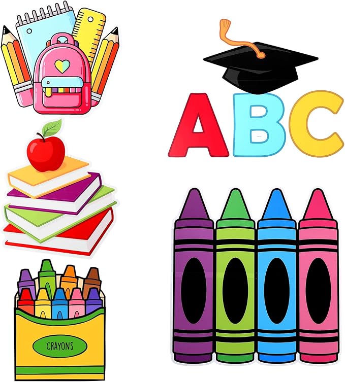 Honoson 5 Pcs Large 32" Back to School Decorations Cardboard Cutouts Standup, Preschool Kindergarten Crayon ABC Alphabet Pencil Backdrop Photo Prop Party Yard Sign for First Day of School Classroom