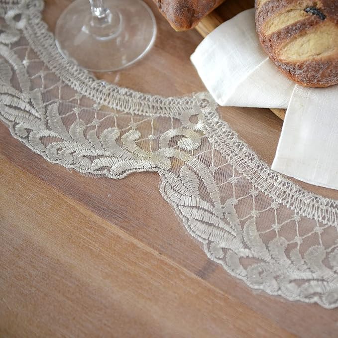 ARTABLE Vinyl PVC Rectangle Tablecloth Waterproof Clear Table Cover with Champagne Lace Macrame Border for Wedding Kitchen Home Outdoor Indoor Holidays Party Decor (Stone, 60 x 84 Inch)