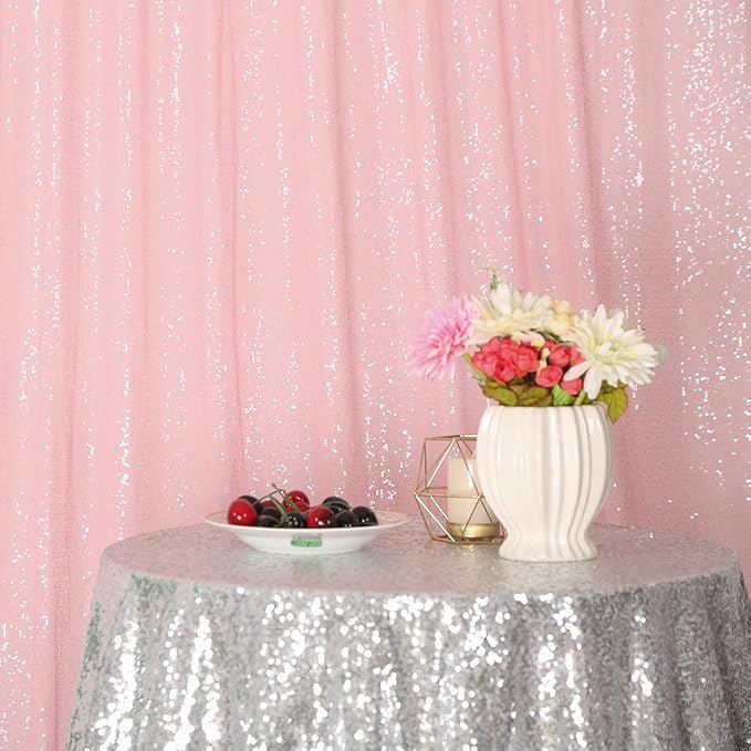 Eternal Beauty Pink Sequin Backdrop, 10x10 Ft Glitter Background Curtains for Mother's Day Shimmer Photography Party Wedding Birthday Back Drop Decor