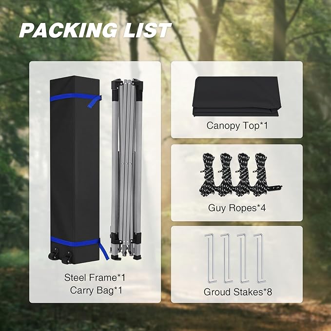 HYPER VENTURE 10x10ft Pop Up Canopy Tent with One Push Setup, Portable Outdoor Event Shelter with Rolling Carry Bag for Camping, Beach, Market, Patio (Black)