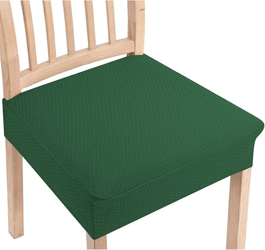 Smiry Stretch Jacquard Seat Covers for Dining Room Chairs Set of 4, Removable Washable Chair Seat Protector Slipcovers, No Rear Covers, Emerald Green