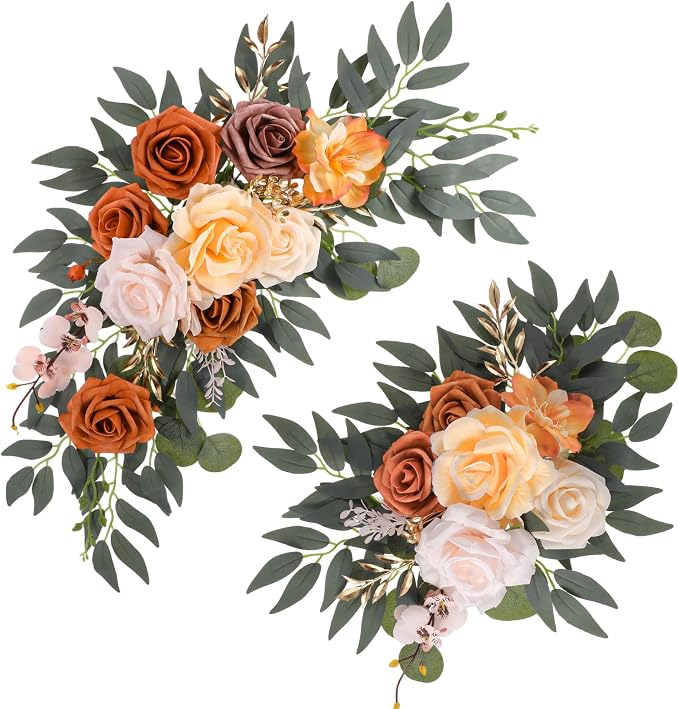 2 Pcs Wedding Arch Decorations - Reusable Artificial Hanging Flowers Floral Swag Greenery Garland for Wedding Welcome Sign Backdrop Bridal Ceremony Reception Backdrop Decoration(Champagne)