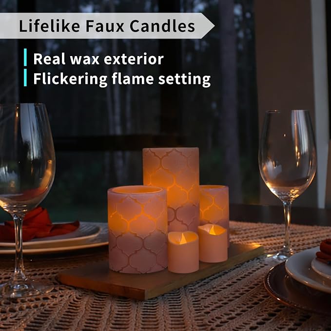 FURORA LIGHTING Dusty Rose Flameless Candles - Real Wax, Adjustable Brightness, Remote & Timer - 4 Pillars (3x4, 3x6) and 4 Votives, 8-Pack, Battery Operated