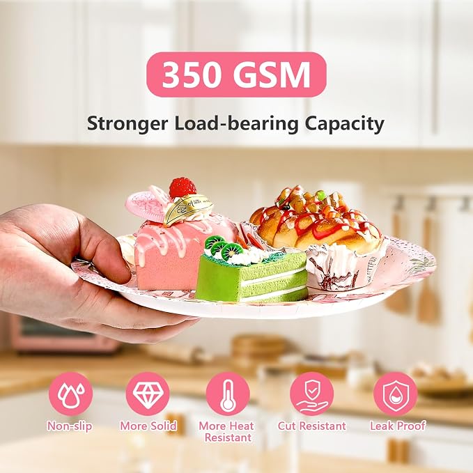 96Pcs Rose Floral Birthday Party Supplies Rose Gold Pink Floral Plates and Napkins Tableware Sets for Womens Girls Lady Happy Birthday Flowers Party Decorations Serves 24