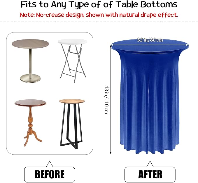 Kochorie 4 Pieces Cocktail Table Skirt Round Cocktail Table Covers 32 x 43 Inch Spandex Stretch High Top Table Cloth for Graduation Wedding Table Bar Banquet Party Supplies (Navy Blue)