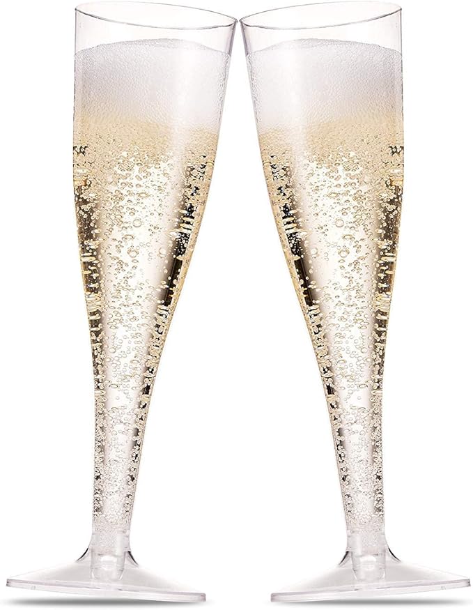 Munfix 100 Plastic Champagne Flutes - 5 Oz Disposable Clear Champagne Glasses for Parties, Mimosa Bar, Events, Wedding and Shower Party Supplies - Toasting Cocktail Cups