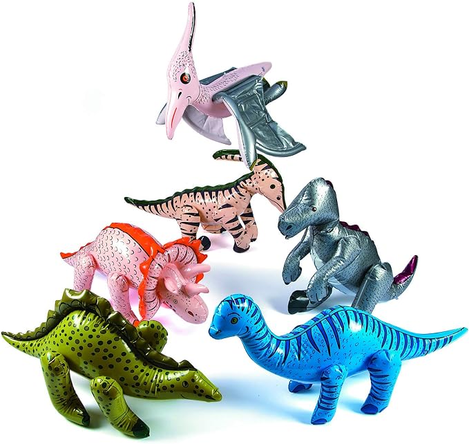 Fun Express Large Inflatable Dinosaur Set of 6 - Dinosaur Birthday Decorations for Boys & Girls | Party Favors & Dino Decor for Kids Birthday Party | Giant Blow Up Dinosaur Toys 27-30 Inch