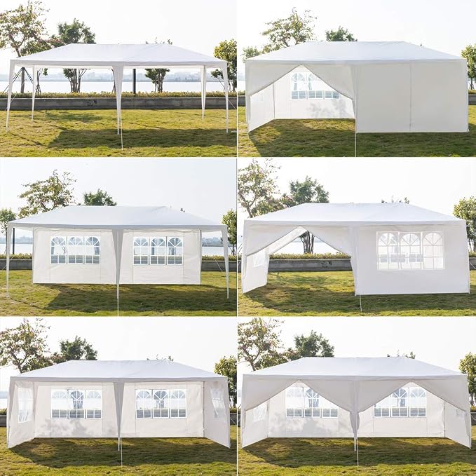 10x20 Canopy Tent for Parties, Heavy Duty Waterproof Outdoor Tent with 6 Detachable Sidewalls & Window Panels, Large Event, Wedding & Backyard Shelter, Commercial & Personal Use, White