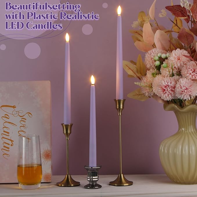 Macarrie 24 Packs Flameless Taper Candles Battery Operated Fake 11 Inch Long Candlelight LED Flameless Candlesticks Flickering Tapered for Summer Fall Wedding(Lavender Purple)