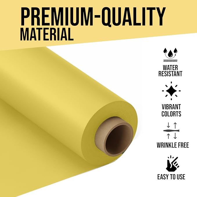 Party Solids 66% Thicker Premium Light Yellow Plastic Table Cover Roll 40" X 300' Table Cloth Plastic Cover Roll Quality Thick Banquet Rolls Disposable Tablecloth Rolls Strong American Based Company