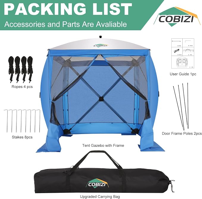 COBIZI 6x6 FT Pop up Gazebo, Popup Canopy Tent, Waterproof Screened in Gazebos,Portable Outdoor Small Screen Tents Sun Shelter,carpas para Patio for Camping, Garden and Backyard,Blue