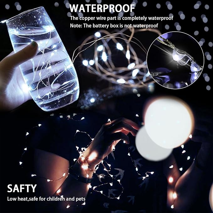24 Pack Fairy Lights 7Ft 20 LED Twinkle String Lights 3 Modes Battery Operated Waterproof Firefly Starry for Mason Jar Wedding Party Bedroom Patio Christmas Day Table Centerpieces,Cold White