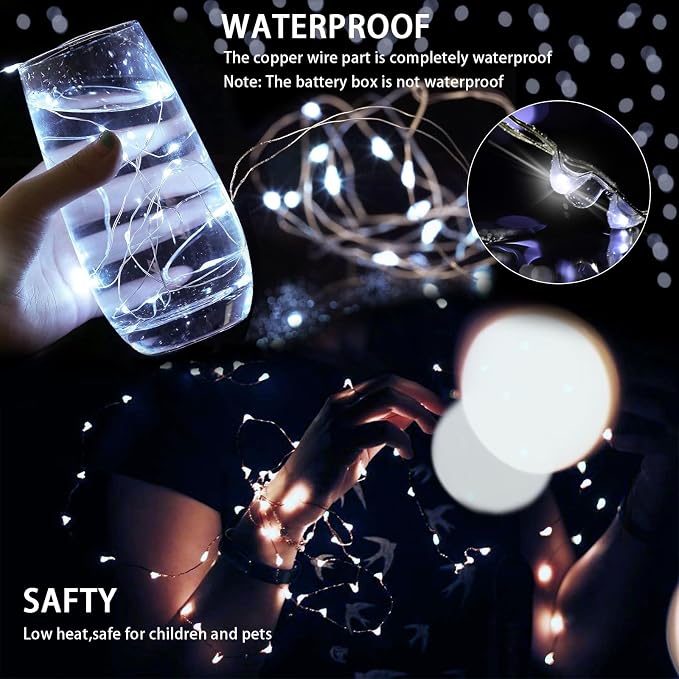 12 Pack Fairy Lights 7Ft 20 LED Twinkle String Lights 3 Modes Battery Operated Waterproof Firefly Starry for Mason Jar Wedding Bedroom Patio Christmas Valentines Day Table Centerpieces,White