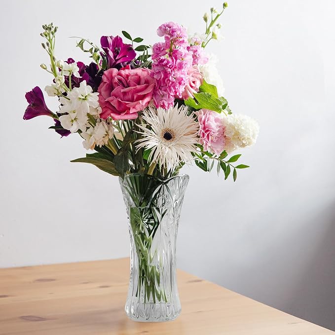 CS Crystal Vase 12-inch high, Cabbage Design, for Flowers & Decor. Lovely Nice Shiny Piece. Perfect as a Gift, Suitable for All Occasions