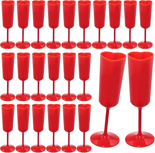 Valentines Day Heart Shaped Wine Glass 6 OZ Elegant Plastic Reusable Wedding Champagne Flutes Galentines Party Acrylic Wine Colored Cups Mimosa Cocktail Toasting Goblets for Birthday Bridal Fancy