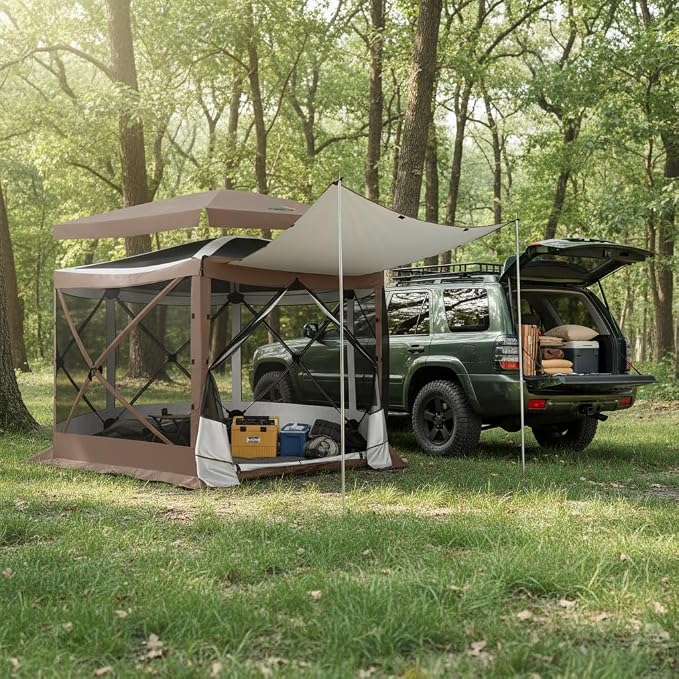 COBIZI 12x12 FT Pop Up Canopy Extendable Tent, Gazebos On Clearance With Removable Roof, Screened In Gazebo,Screen Tents Portable carpas para patio for Outdoor Camping,Backyard, Garden,Brown(Upgraded)