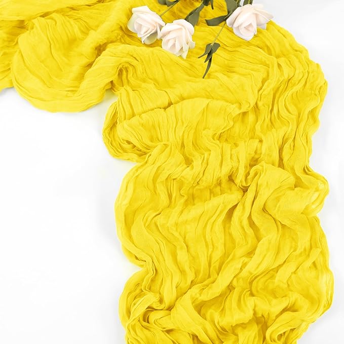 10 Pack Yellow Table Runner 10Ft Cheesecloth Table Runner Boho Gauze Table Runners Romantic Long Sheer Fabric Cheese Cloth Table Runners for Wedding Party Bridal Shower(Yellow)