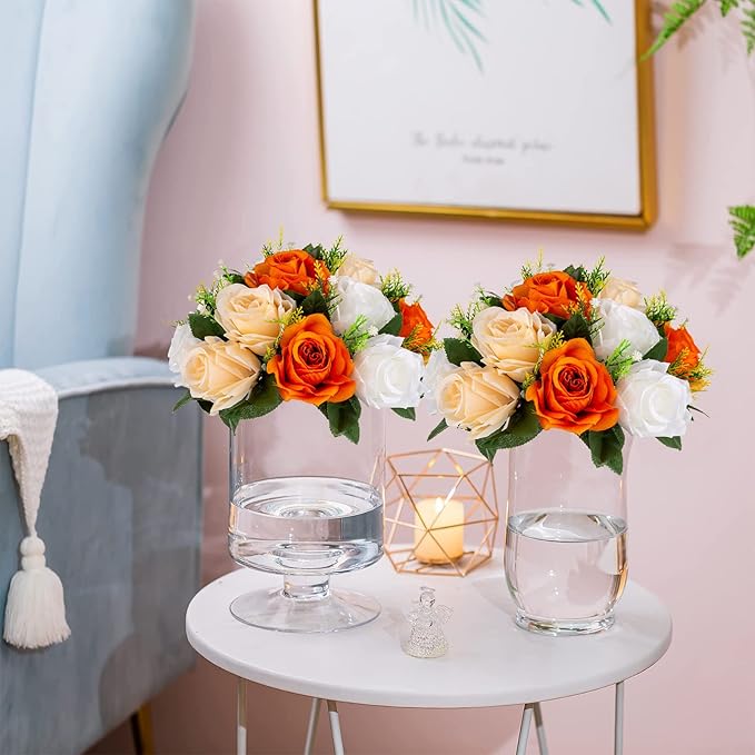 Sziqiqi Orange Fake Flowers for Fall Decoration Kissing Flower Balls for Wedding Centerpieces Tables Flower Centerpiece Arrangement for Party Festival