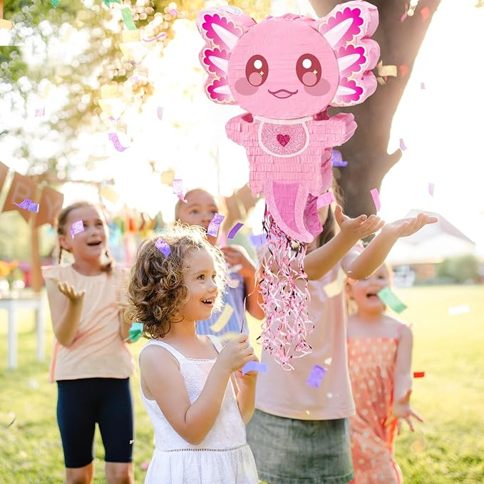 WERNNSAI Pink Axolotl Piñata - Axolotl Party Game Girl Pink Piñata Baby Shower Favors Under the Sea Birthday Party Decorations for Ocean Amphibious Animal Lovers Supplies