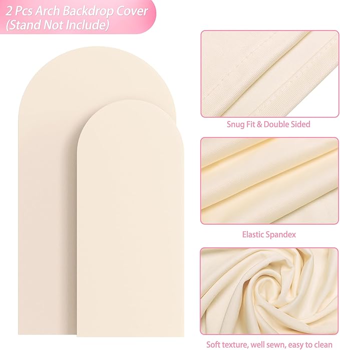 Wokceer Wedding Arch Backdrop Cover 7.2FT, 6FT Spandex Fitted Wedding Arch Stand Covers 2 Set Round Top Chiara Backdrop Stands Cover for Birthday Party Ceremony Banquet Decoration Beige