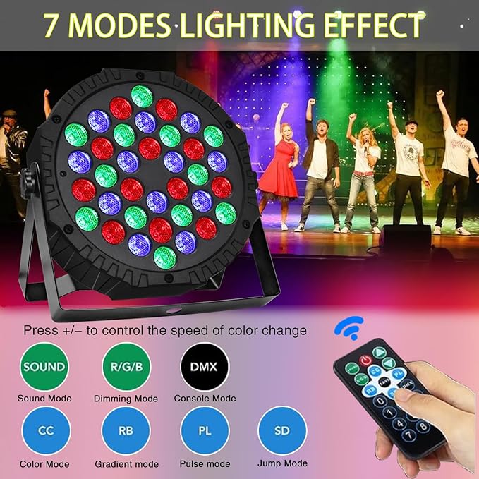 Manalete 36 LED Stage Lights, Par Light with Remote & DMX Controlled Sound Activated Uplights for Events Wedding Birthday Christmas Music Show Dance Party DJ Lighting, 4 Pack, Black