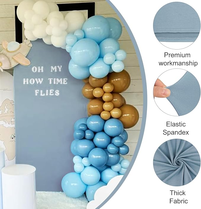 Set of 2 Wedding Arch Stand Cover Round Top Spandex Fitted Arch Cover for Baptism Birthday Party Baby Shower Wedding Arch Stand Decoration（7.2FT, 6.6FT, Dusty Blue）