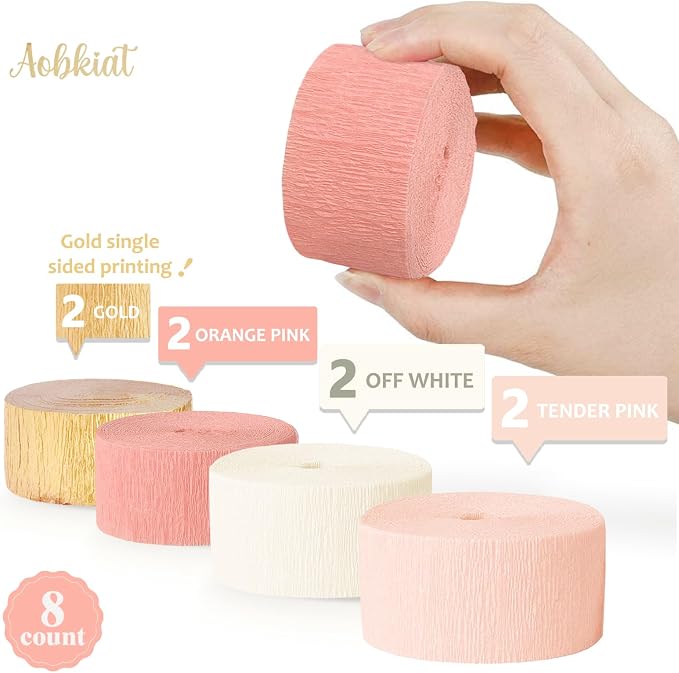 AOBKIAT Pink Gold Party Decorations Kit - 27PCS wirh Pom Poms & Lantern & Fans & Swirls & Garland & Crepe Paper Streamers for Birthday,Wedding,Baby Shower,Bachelorette,Princess Party