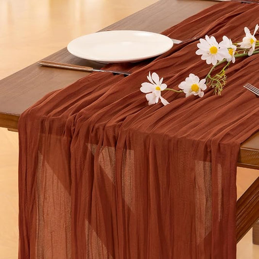 Socomi 6pcs Terracotta Valentine's Day Cheesecloth Table Runner Boho Rustic Gauze 120 inch 10FT Cheese Cloth Runner for Wedding Party Baby Shower Birthday Home Decor Holiday Decorations