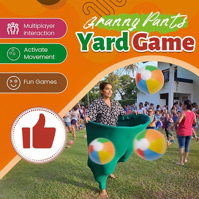 Granny Pants Yard Game Set - Outdoor Lawn Party Game with Oversized Giant Pants, Bouncy Balls & Pump, Backyard Parties, Field Day Fun for Family Backyard Games, Garden, Picnic, Birthday Party