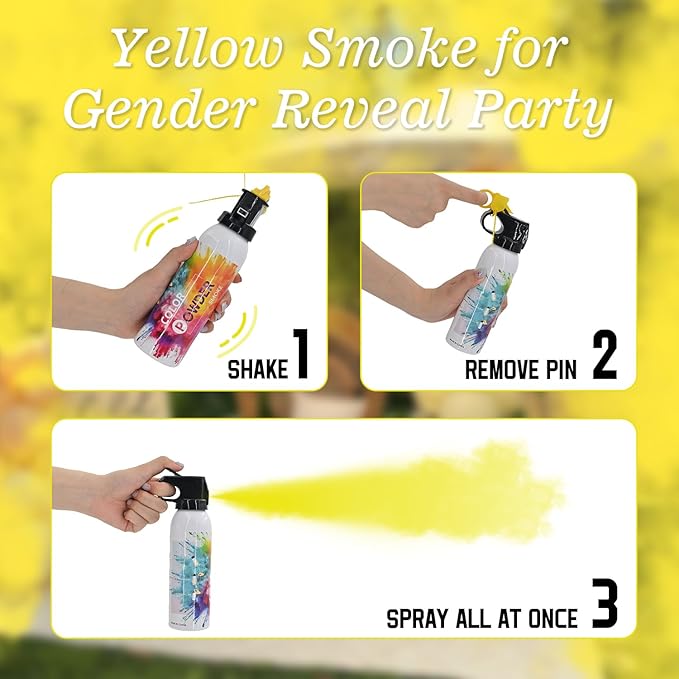 Photo Fog Atmosphere Smog 2 Pack Fire Extinguisher Yellow for Gender Reveal Photoshoot Video Props Stage Mister Foggers Yellow Smoke Gender Reveal Extinguisher for Birthday Wedding Party Celebration