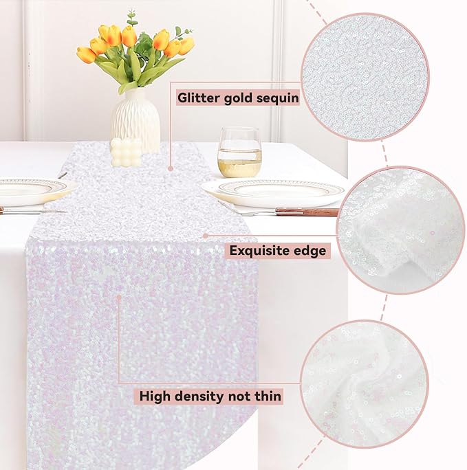 Sugargirl 10 Packs 12 x 72 inches Sequin Table Runner, Glitter Iridescent Table Runner for Birthday Party Supplies Wedding Holiday Celebration Event Decorations
