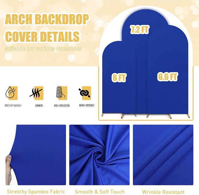FUHSY Wedding Arch Covers 3 Set 7.2FT, 6.6FT, 6FT Spandex Covers for Arches Fitted Arch Backdrop Stand Cover Blue Birthday Arch Cover for Chiara Backdrop Covers for Bridal Baby Shower Garden Decor