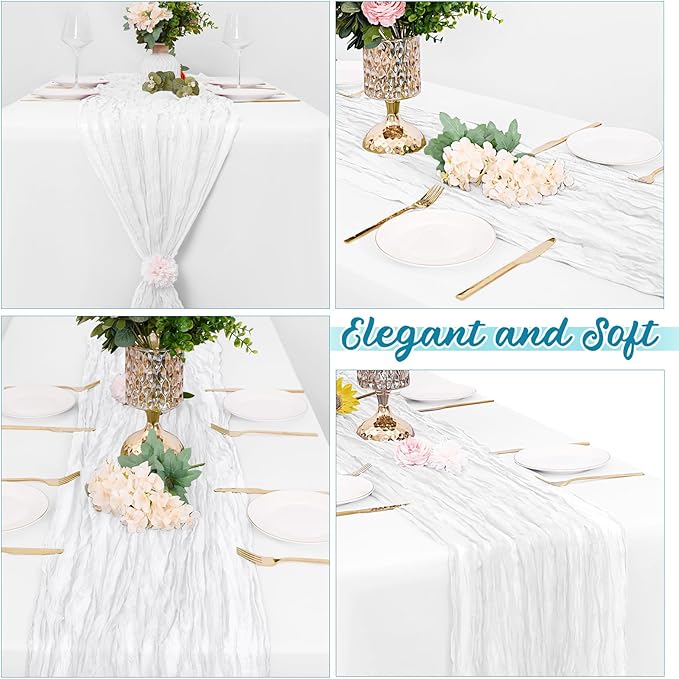 8 Pack White Cheesecloth Table Runners 20x120 Inch Gauze Table Runner Cheese Cloth 10FT White Table Runner Rustic Sheer Runner for Wedding Birthday Party Baby Shower Table Decor